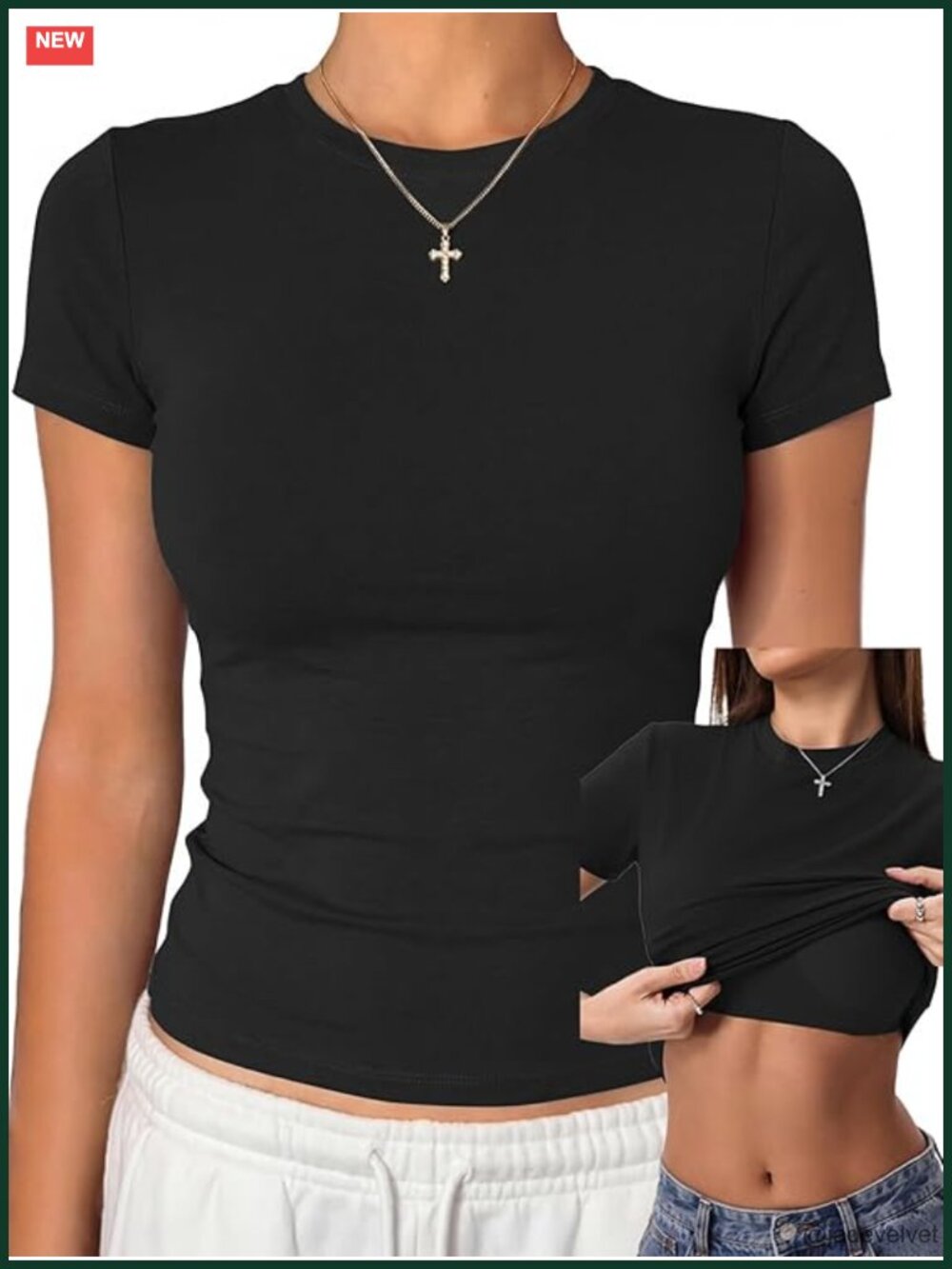 Cotton Jersey T-Shirt with Built-In Bra No See Through Stretchy Fitted Workout - Picture 1 of 7